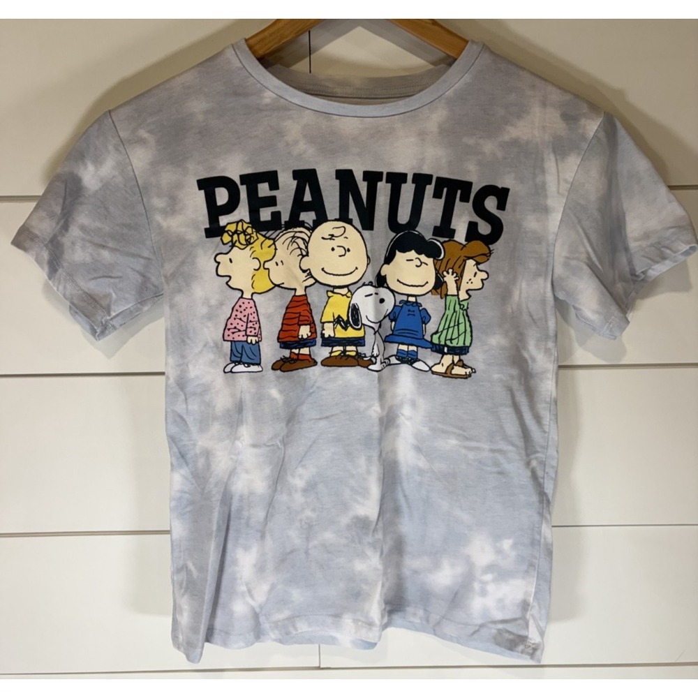 Peanuts‎ Charlie Brown Snoopy T-Shirt Kids Size Large L 10/12 Tie Dye Blue White